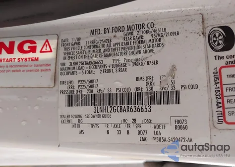 2010 Lincoln Mkz z USA, uszkodzony, nr VIN 3LNHL2GC8AR636653